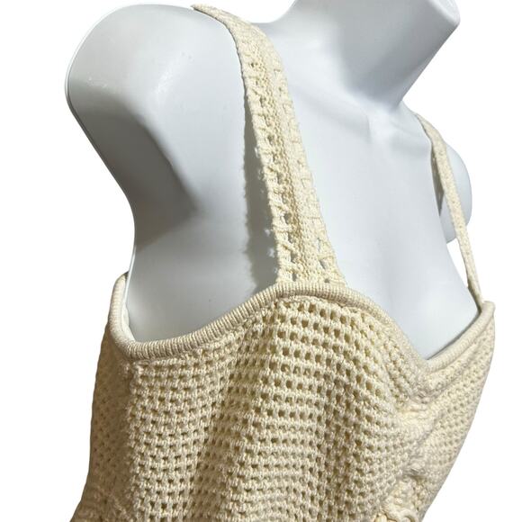 Rachel Zoe‎ Boho Crochet Crop Babydoll Top L Ivory Indie Sleaze Coquette Resort - Picture 4 of 11